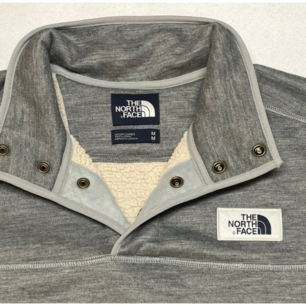 The North Face Wool Sherpa Gray Fleece Lined Quarter Snap Pullover Men's Medium - Picture 4 of 9
